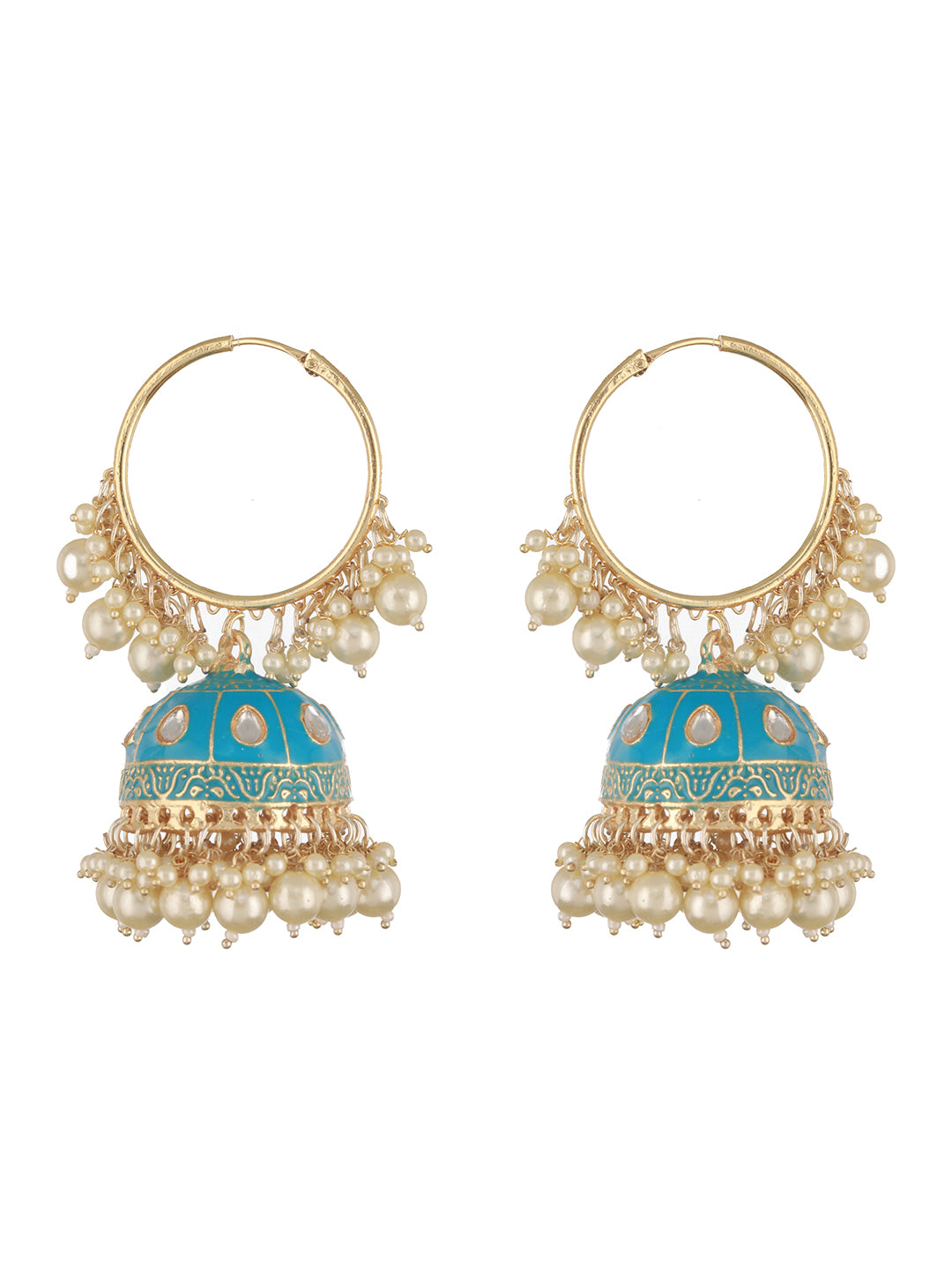 Gold Plated Kundan Studded Firoji Hoop Jhumka Earrings