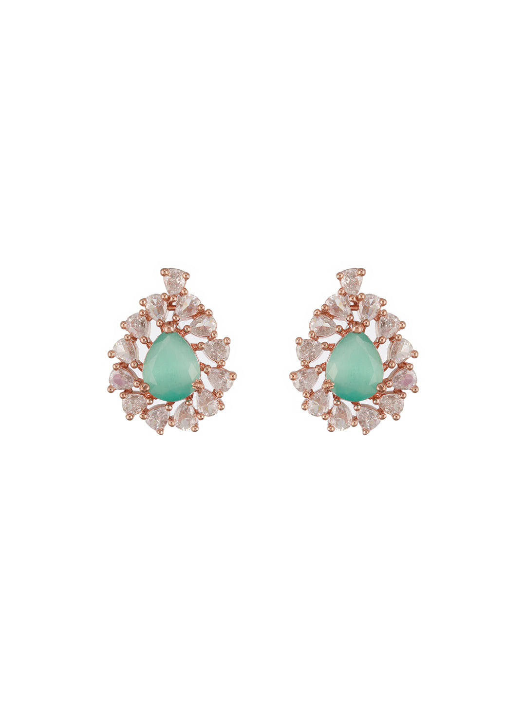 Jazz And Sizzle Rhodium-Plated Mint Green American Diamond Studded Handcrafted Stud Earrings