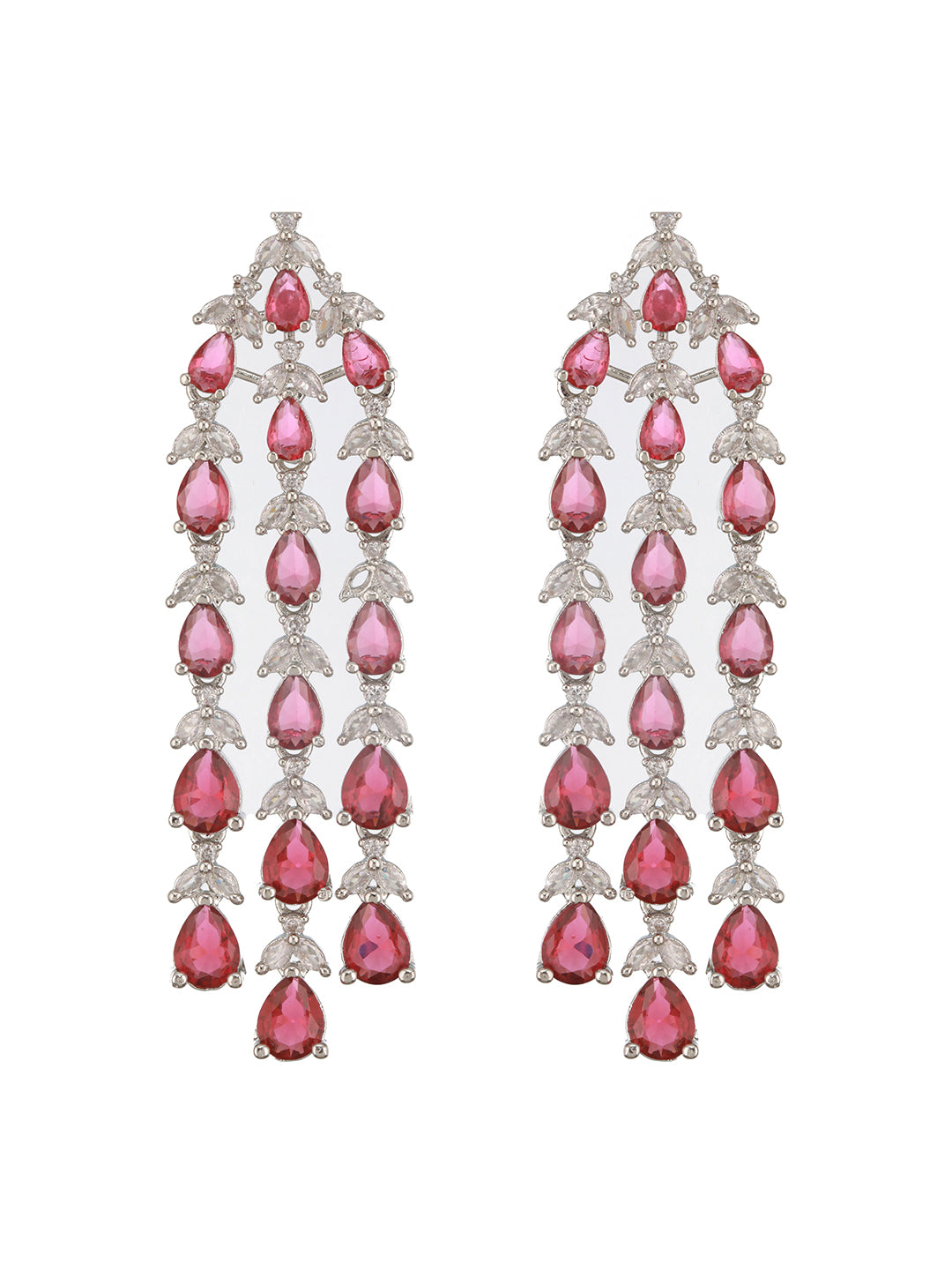 Jazz And Sizzle Rhodium-Plated Ruby Red American Diamond Studded Handcrafted Jewellery Set