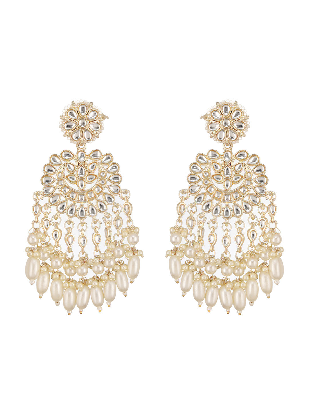 Jazz And Sizzle Gold-Plated Kundan Studded &amp; Pearl Beaded Necklace with Chandbali Earrings Set & Mangtikka