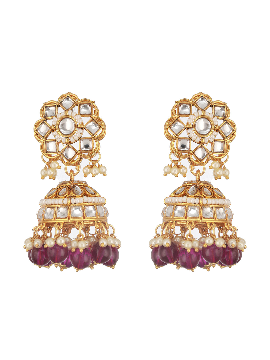 Jazz And Sizzle Gold-Plated & Wine Kundan Studded Jewelry Set with Maangtikka