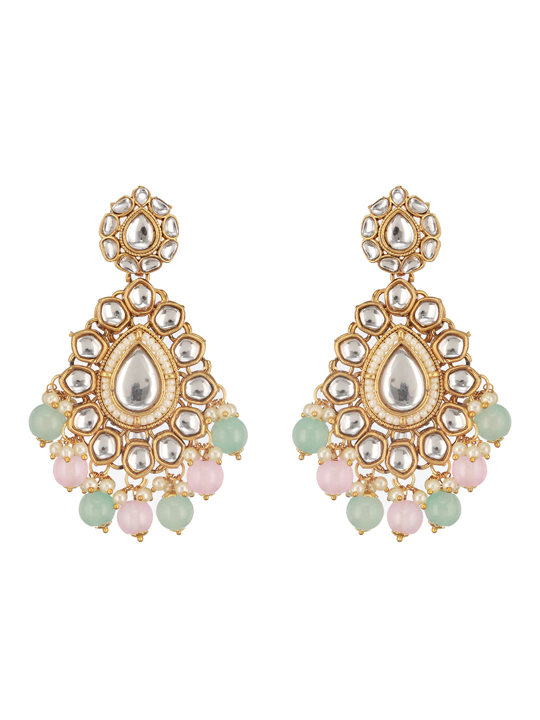 Gold Plated Kundan Studded &Amp; Mint Green &Amp; Baby Pink Pearl Beaded Choker Jewellery Set With Maangtikka