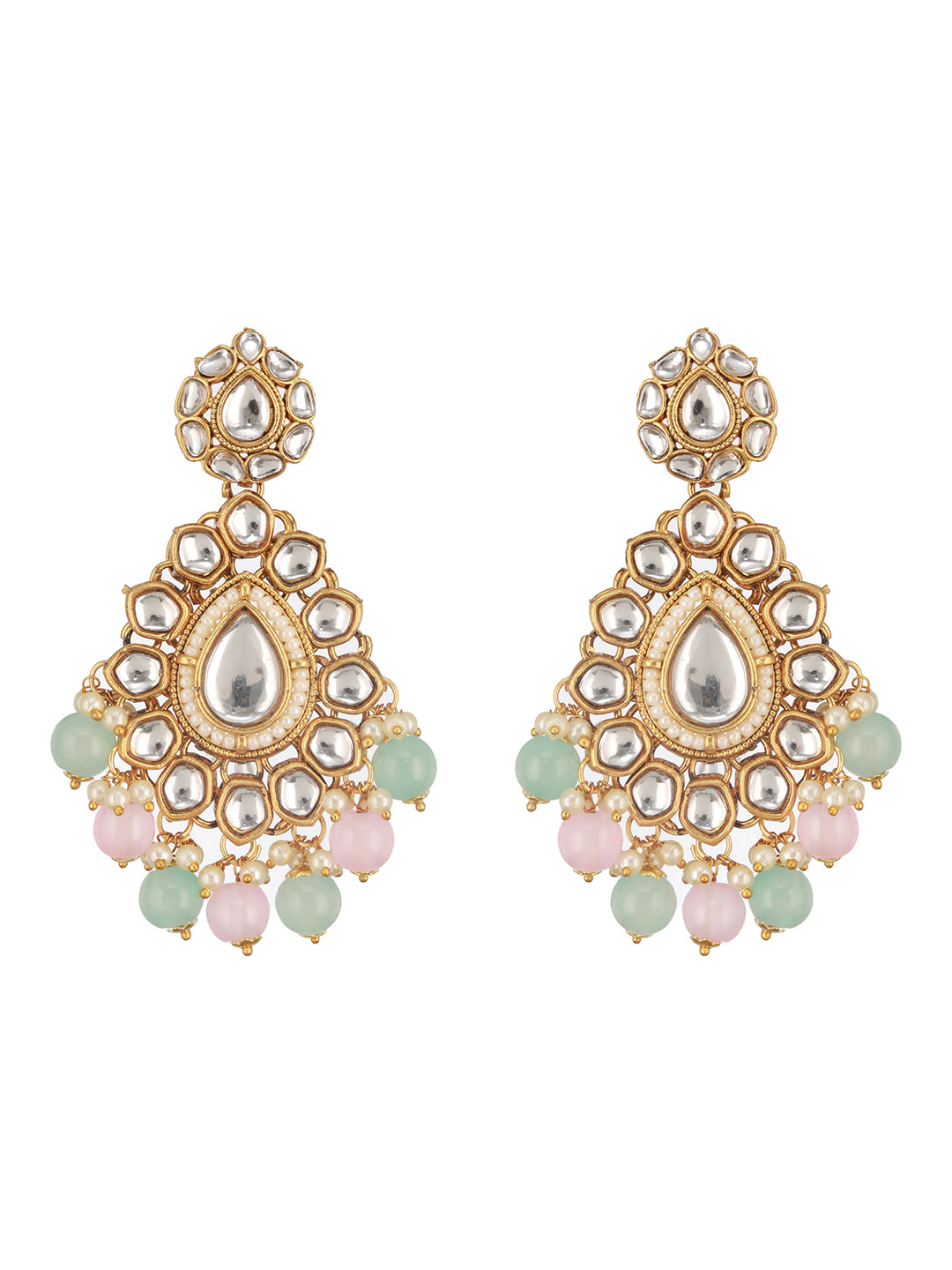 Gold Plated Kundan Studded &Amp; Mint Green &Amp; Baby Pink Pearl Beaded Choker Jewellery Set With Maangtikka