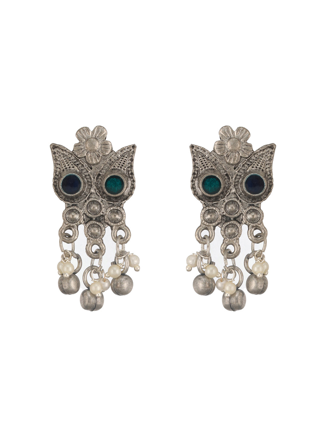 Jazz And Sizzle Oxidized Silver-Plated & Ghungroo Beaded Floral Jewelry Set