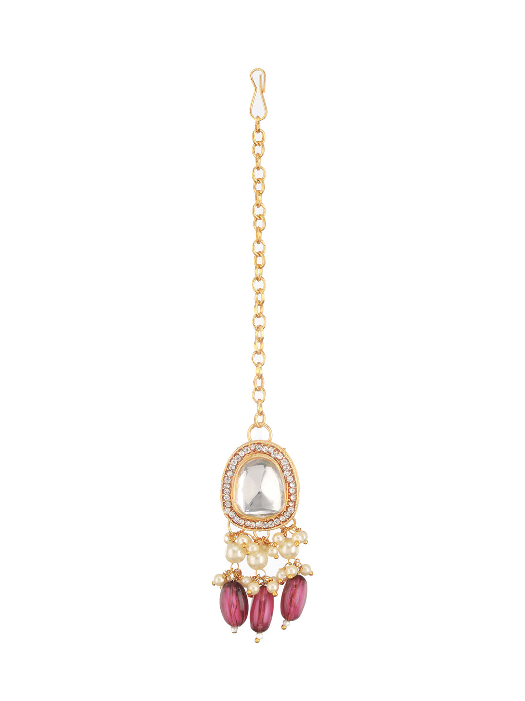 Jazz And Sizzle Gold Plated Kundan Studded & Beaded Jewelry Set With Maangtikka