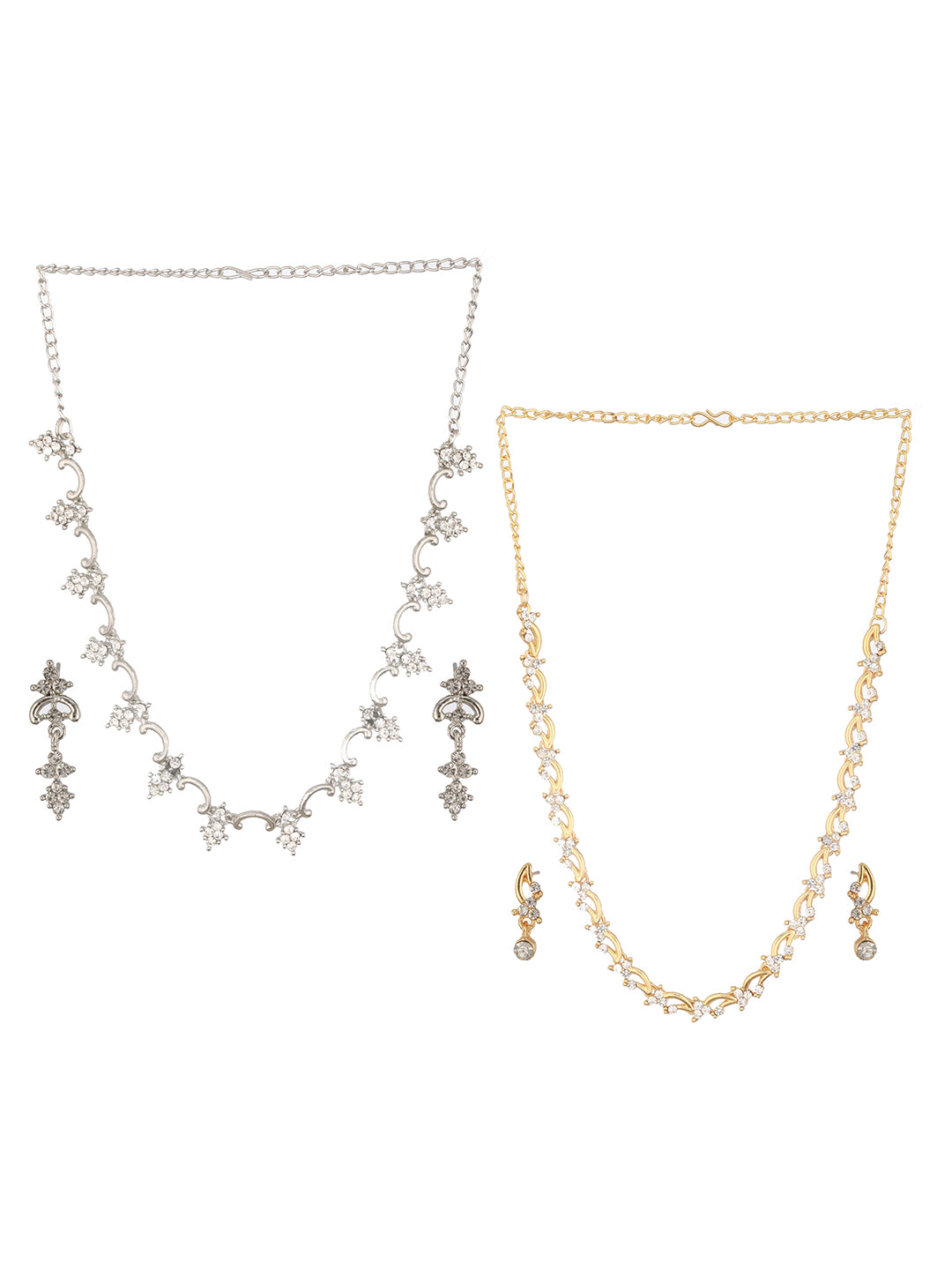 Jazz And Sizzle Set of 2 Gold & Silver Plated CZ Studded Jewelry SetS - Jazzandsizzle