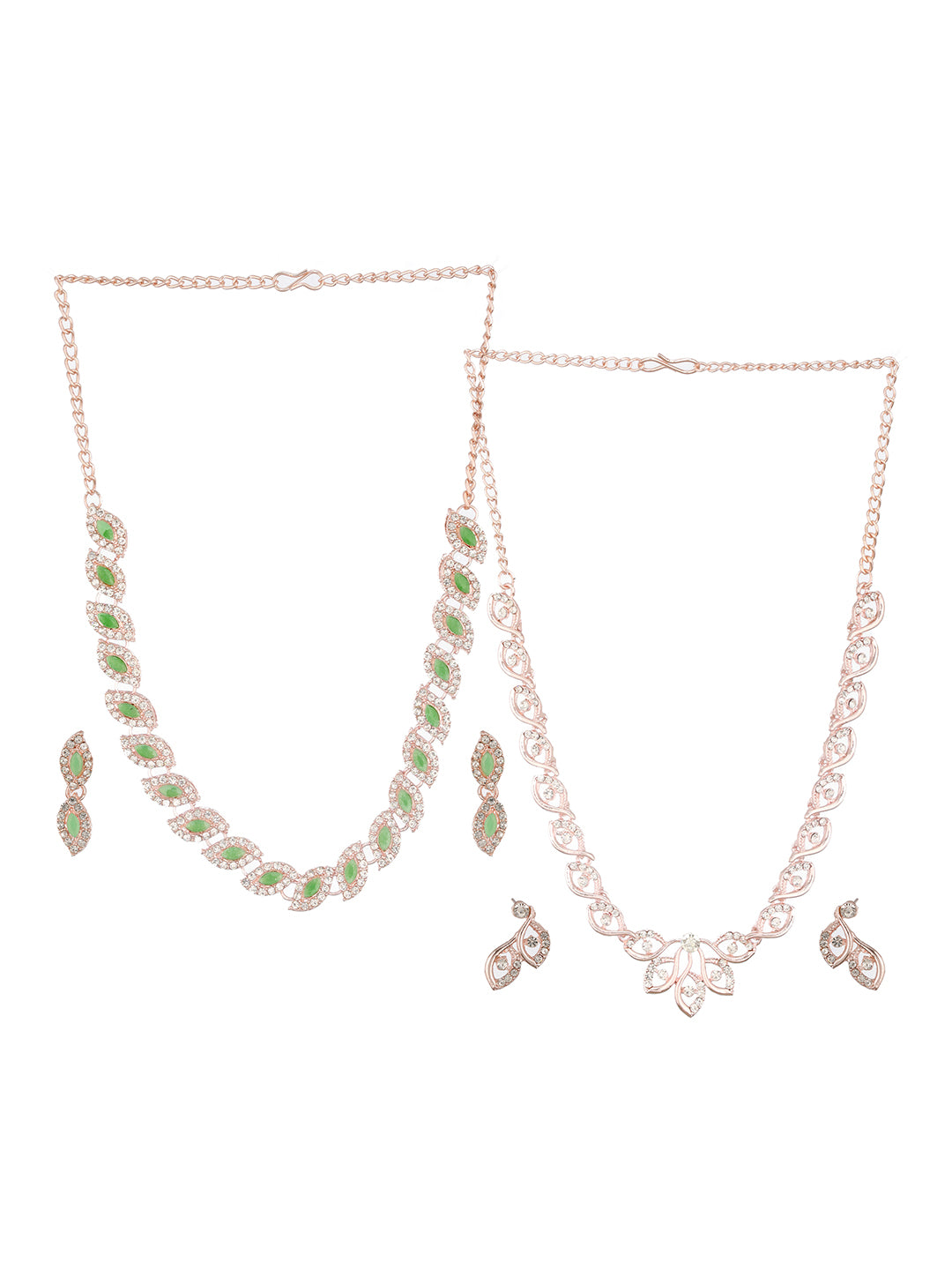 Jazz And Sizzle Set of 2 Rosegold Plated Mint Green & White CZ Studded Jewellery Set - Jazzandsizzle