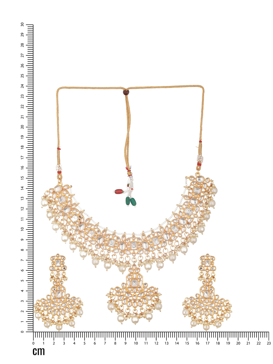 Gold Plated Kundan Studded & Faux Pearl Beaded Choker Jewellery Set With Maangtikka