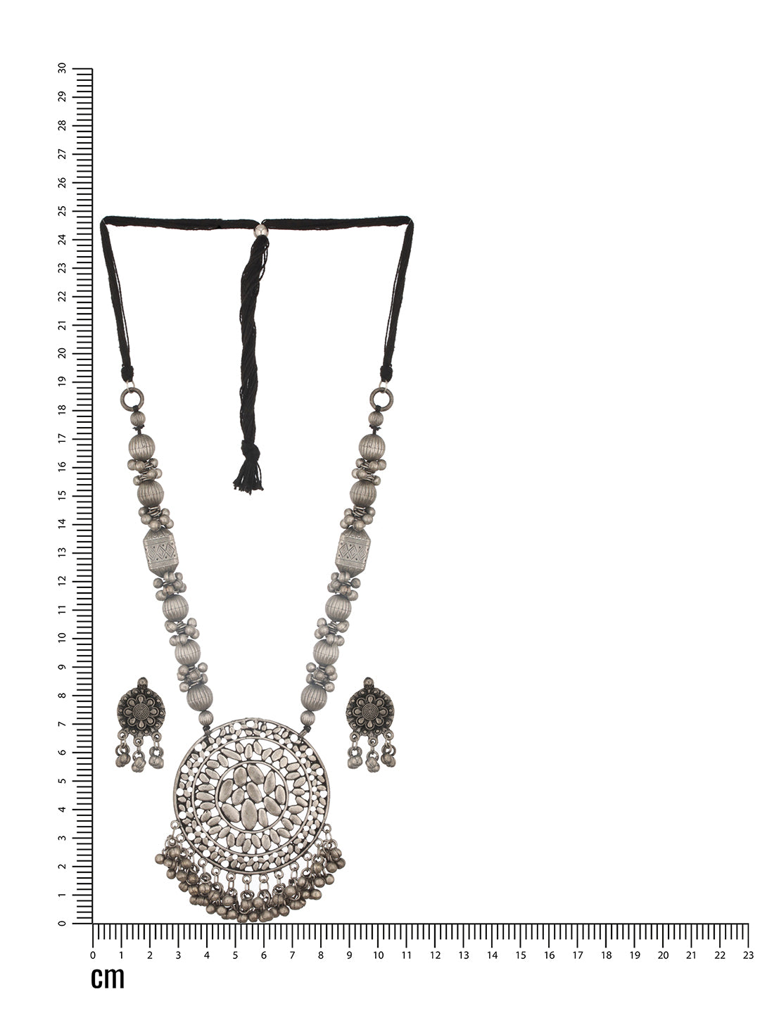 Jazz And Sizzle Silver-Plated Artificial Stone Studded & Beaded Textured Jewellery Set - Jazzandsizzle