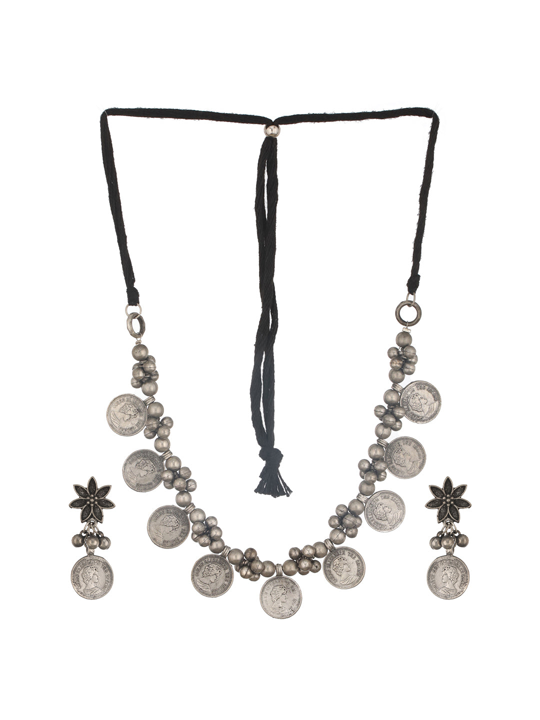 Jazz And Sizzle Oxidized Silver-Plated Coin & Beaded Jewellery Set - Jazzandsizzle