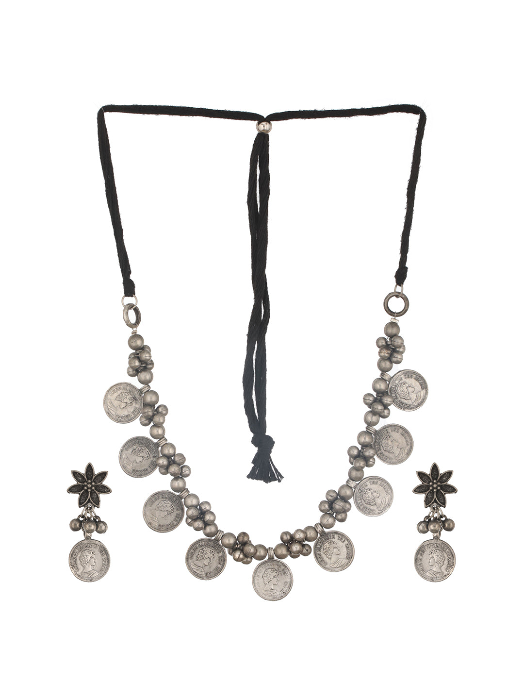 Jazz And Sizzle Oxidized Silver-Plated Coin &amp; Beaded Jewellery Set