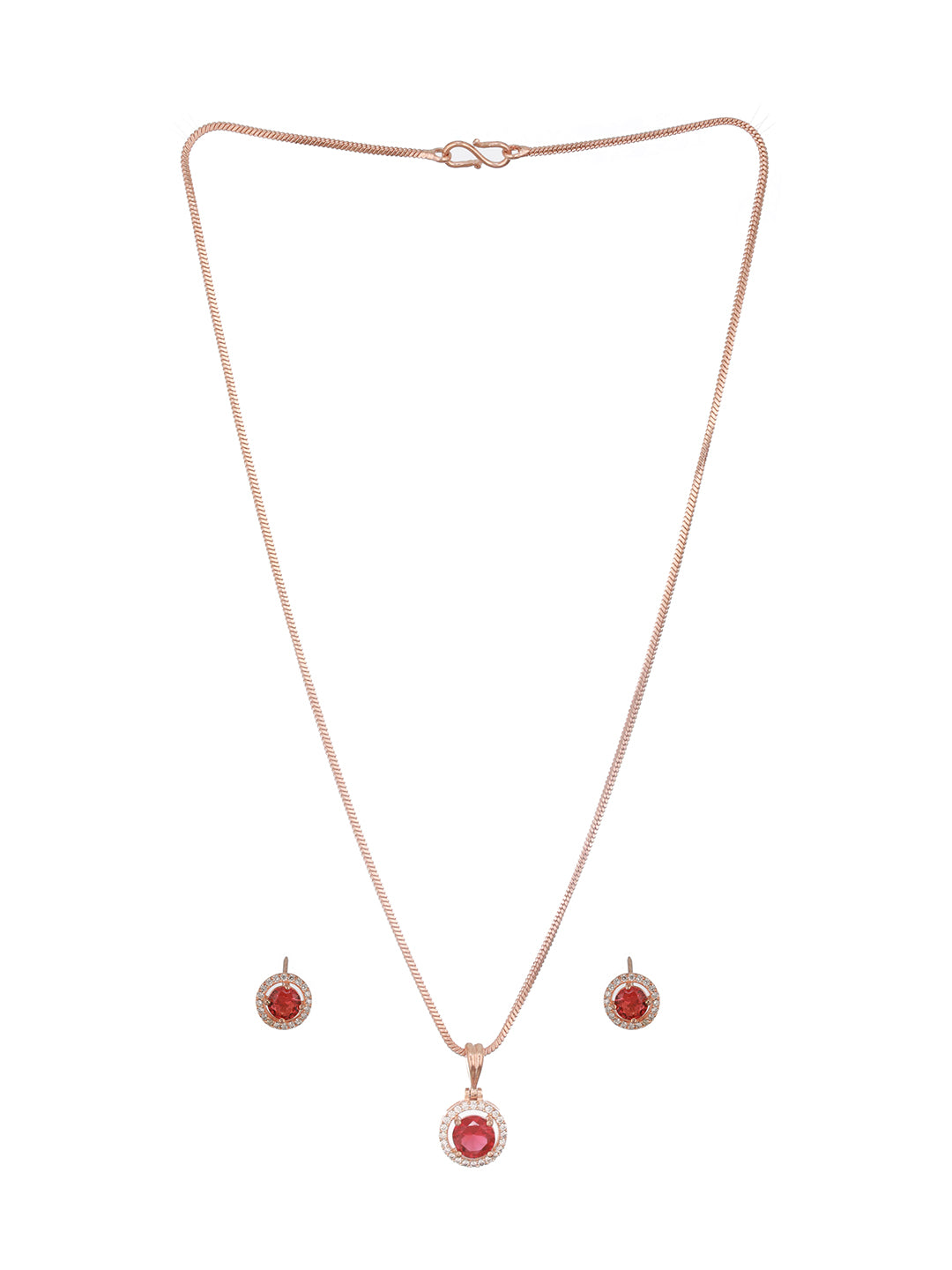 Jazz And Sizzle Rose Gold Plated Marron American Diamond-Studded Pendent  Jewelry Set