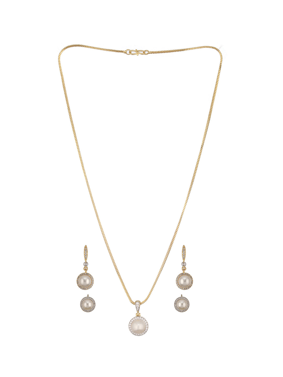 Jazz And Sizzle Rose Gold Plated & White American Diamond-Studded Pendent Set with Drop & Stud Earrings