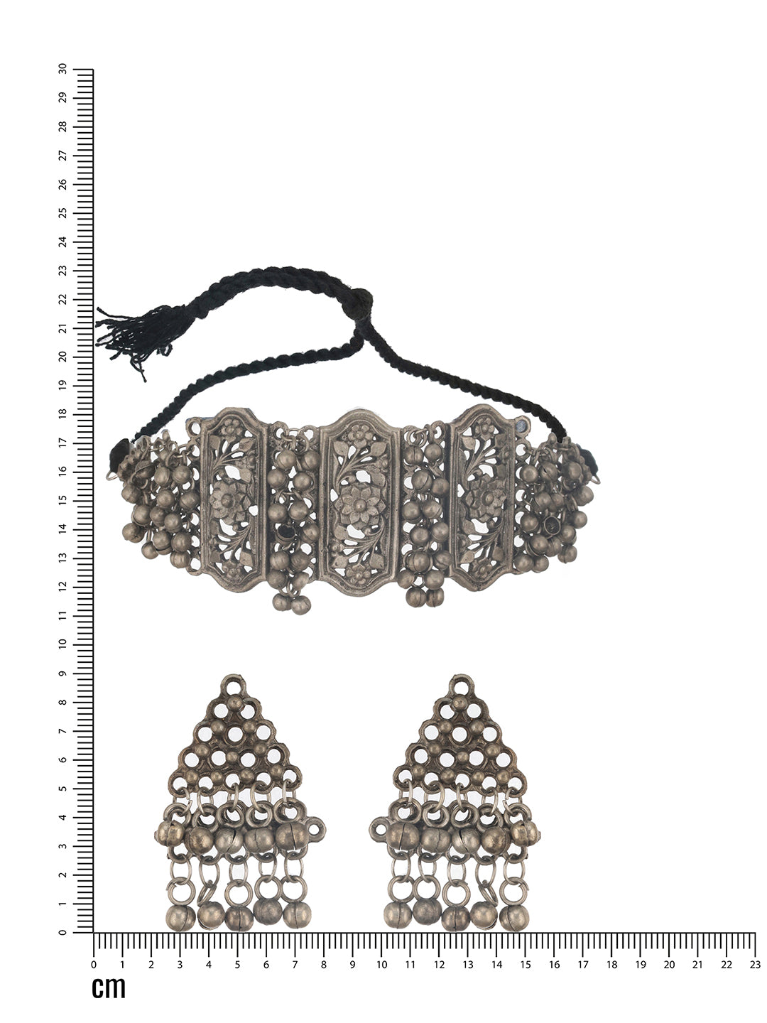 Jazz And Sizzle Oxidized Silver-Plated & Ghungroo Beaded Floral Jewelry Set