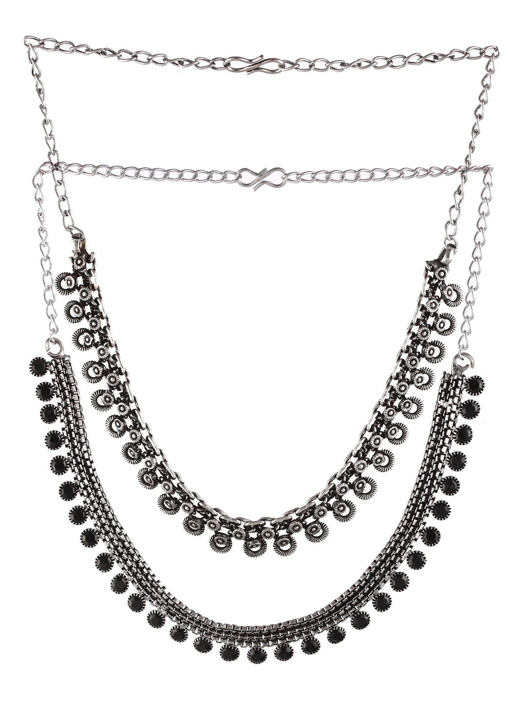 Jazz And Sizzle Set Of 2 Silver-Plated Black Artificial Stone Studded Necklace - Jazzandsizzle