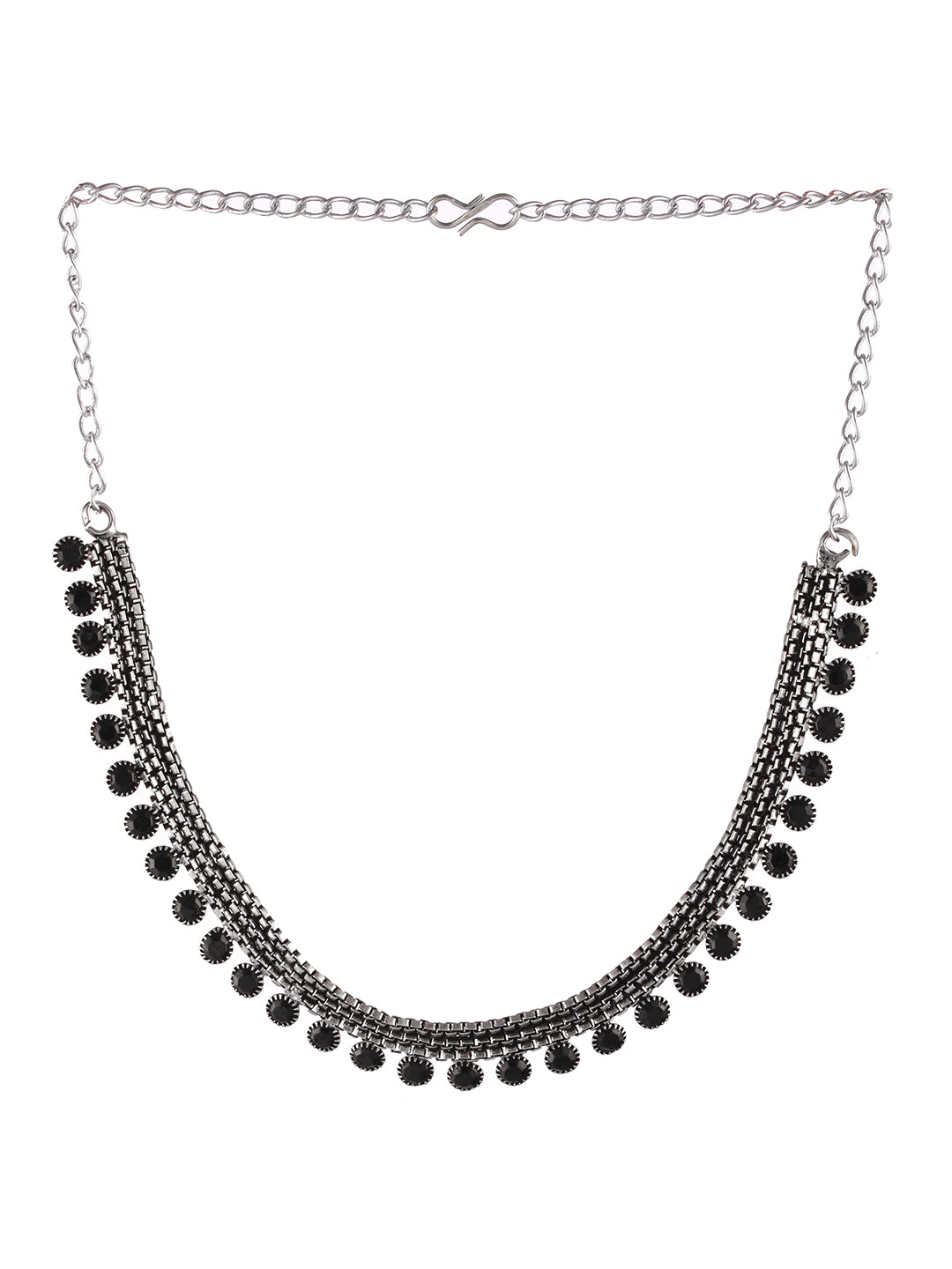 Jazz And Sizzle Set Of 2 Silver-Plated Black Artificial Stone Studded Necklace - Jazzandsizzle