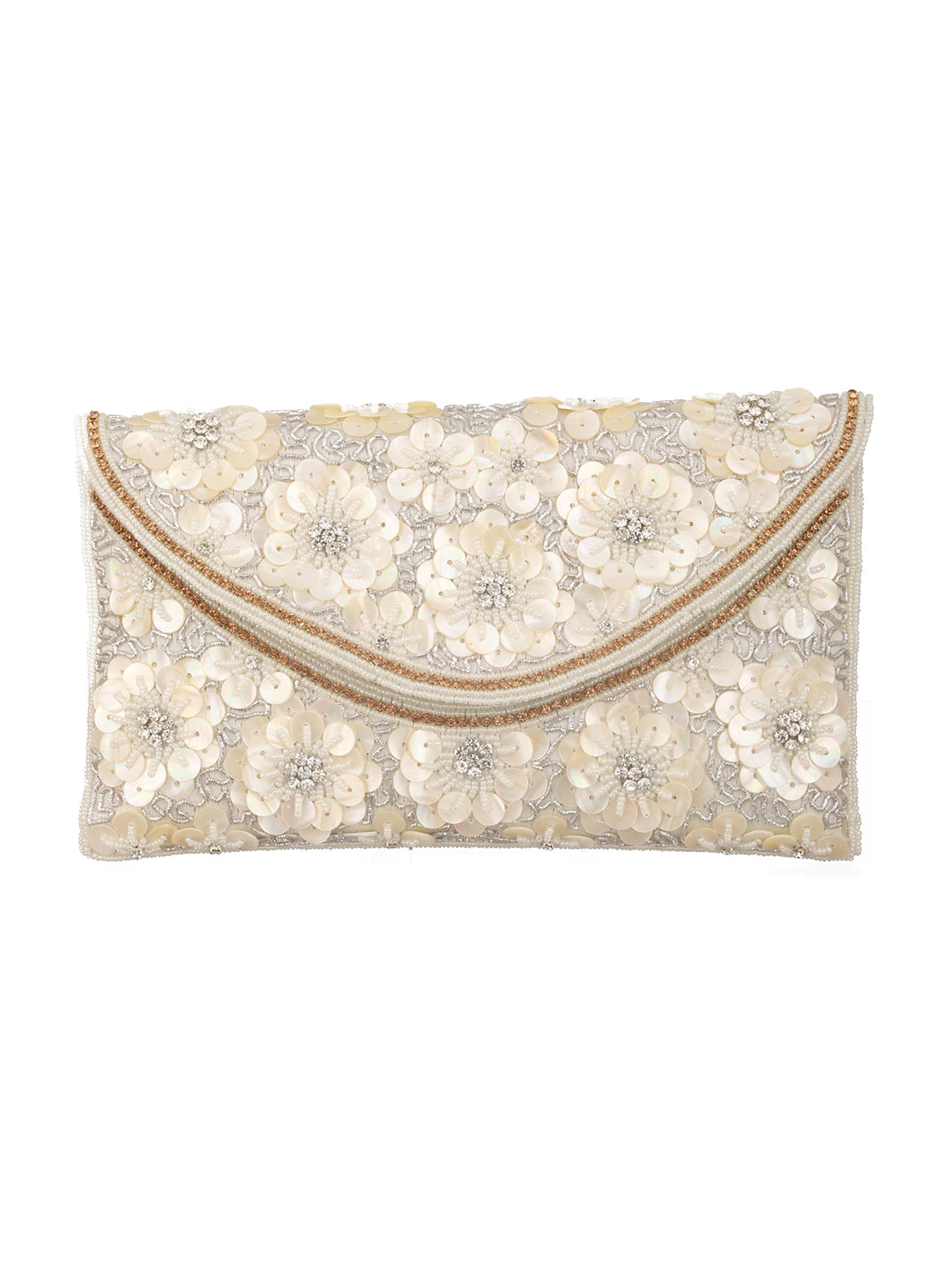 Jazz And Sizzle off White Sequin Work Beaded Clutch Bag