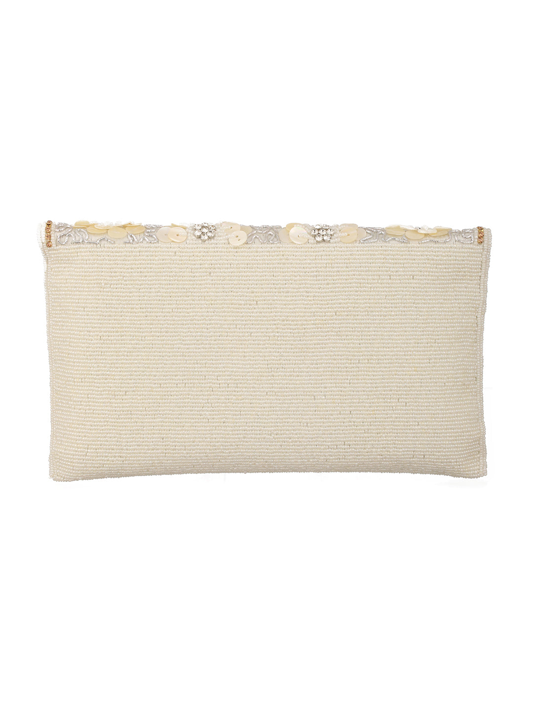 Jazz And Sizzle off White Sequin Work Beaded Clutch Bag
