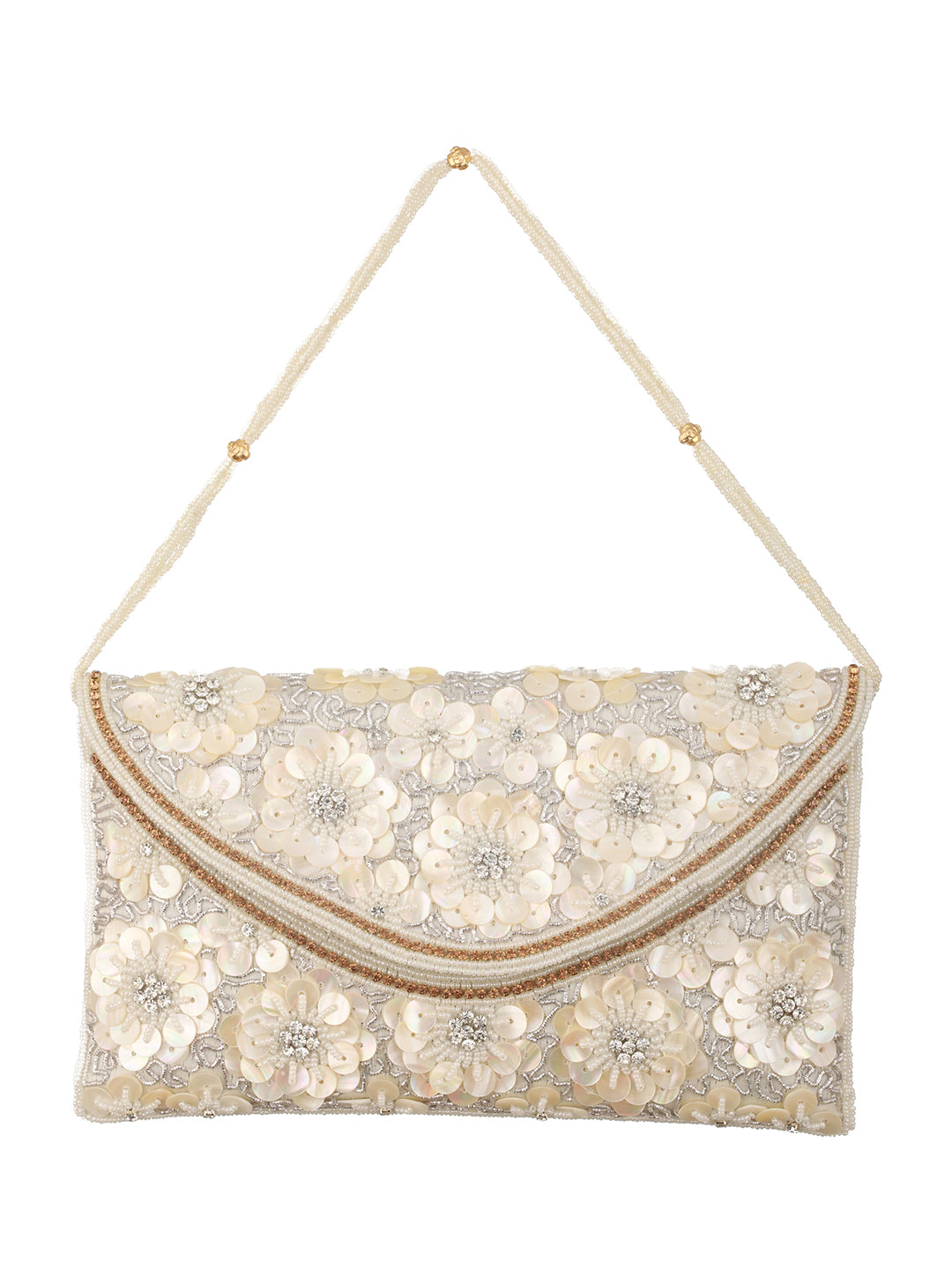 Jazz And Sizzle off White Sequin Work Beaded Clutch Bag