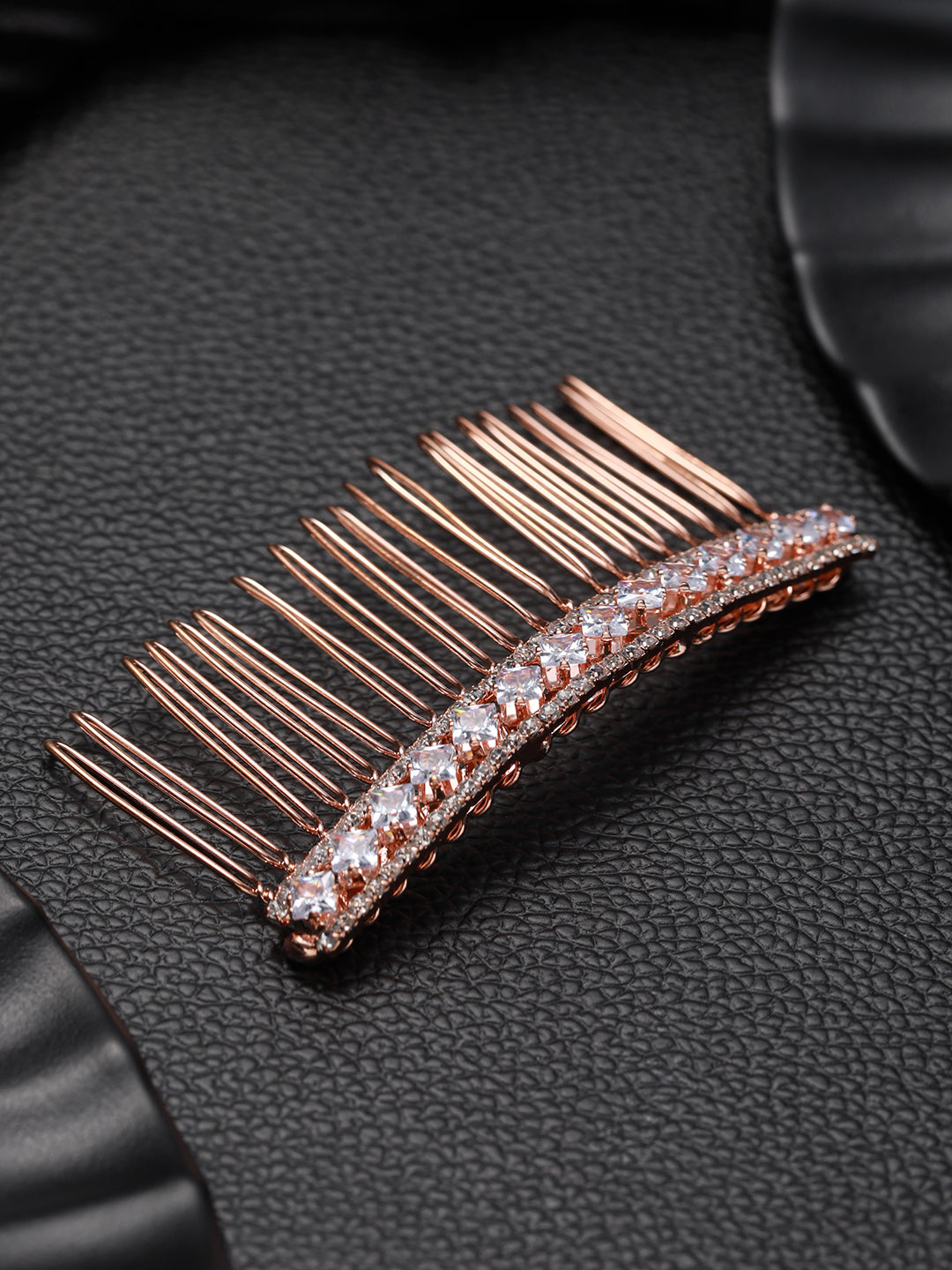 Women Rose Gold Plated & Silver-Toned Beaded Flowral design Comb Pin - Jazzandsizzle