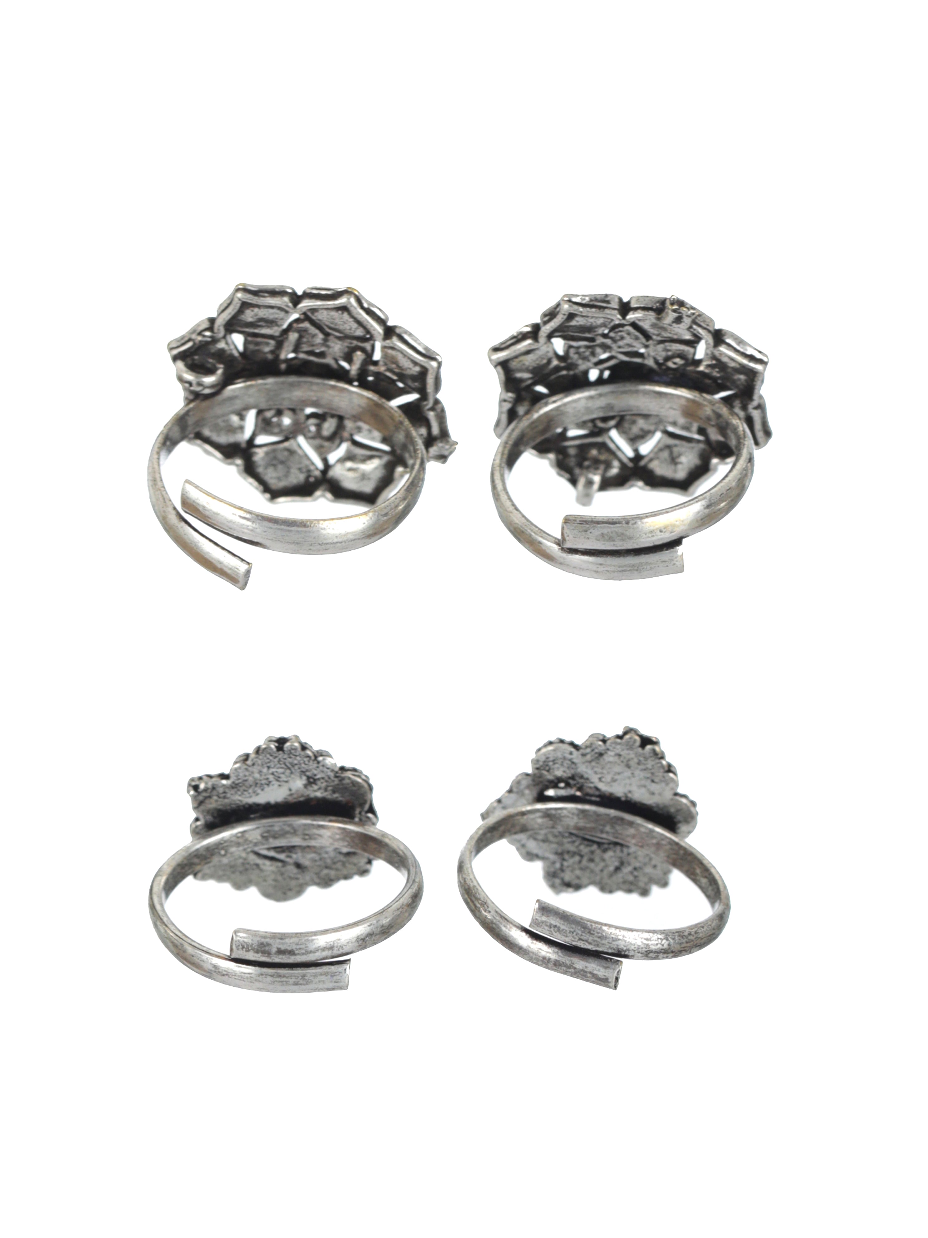 Set of 2 Silver-Plated Stone-Studded Oxidised Toe Rings - Jazzandsizzle