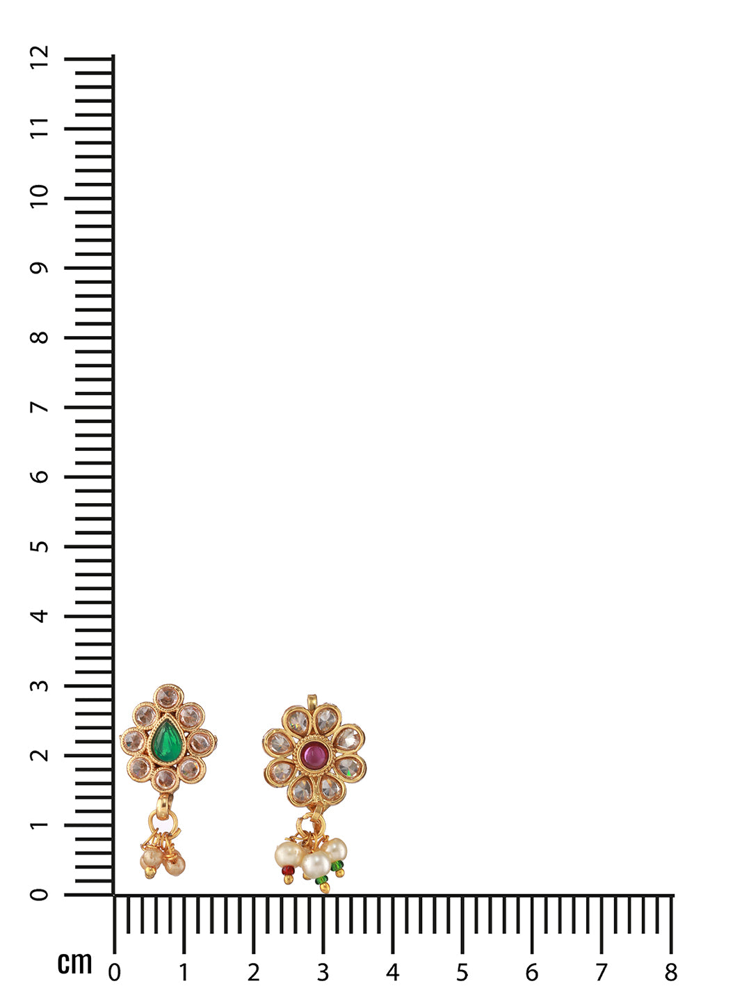 Set Of 2 Gold-Plated Red & Green Kundan Studded Flower Nose Pin - Jazzandsizzle