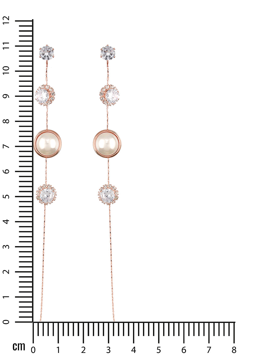 JAZZ AND SIZZLE Silver-Toned Rose gold-Plated CZ Stone-Studded & Pearl Contemporary Drop Earrings - Jazzandsizzle