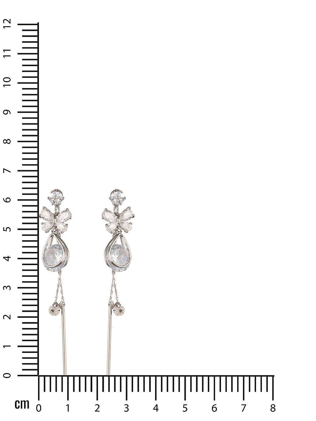 JAZZ AND SIZZLE Silver-Toned Rhodium-Plated CZ Stone-Studded Contemporary Drop Earrings - Jazzandsizzle