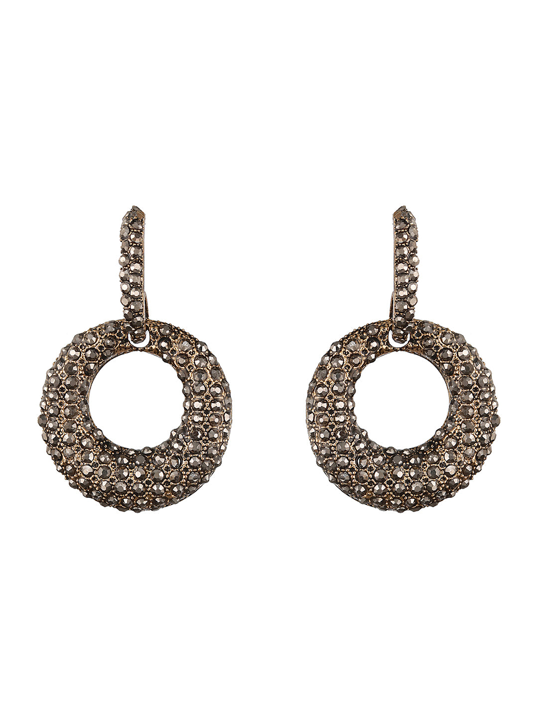 JAZZ AND SIZZLE Black Toned & Gold Plated Circular Drop Earrings - Jazzandsizzle