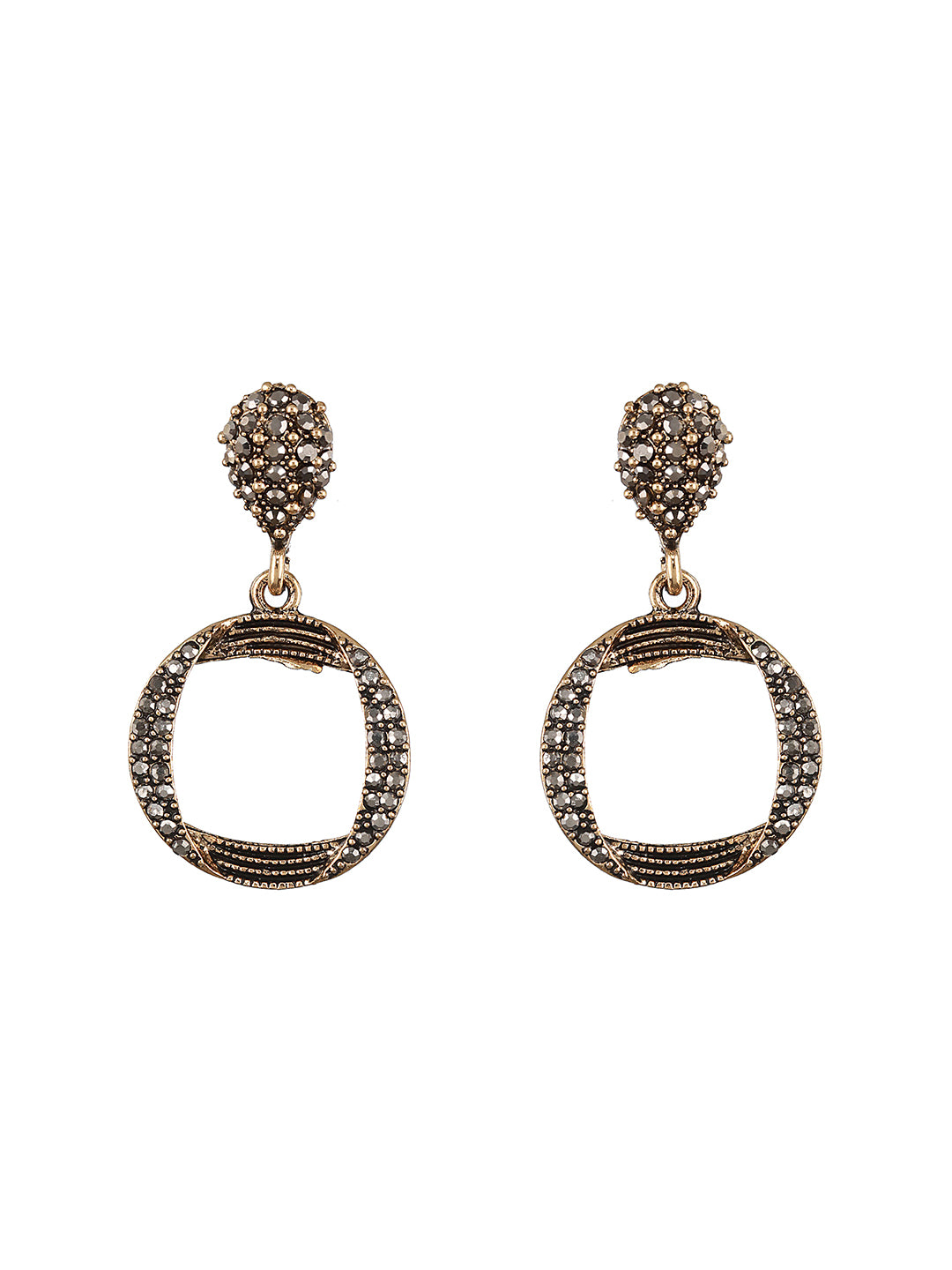 JAZZ AND SIZZLE Gold-Toned & CZ Studded Circular Drop Earrings - Jazzandsizzle