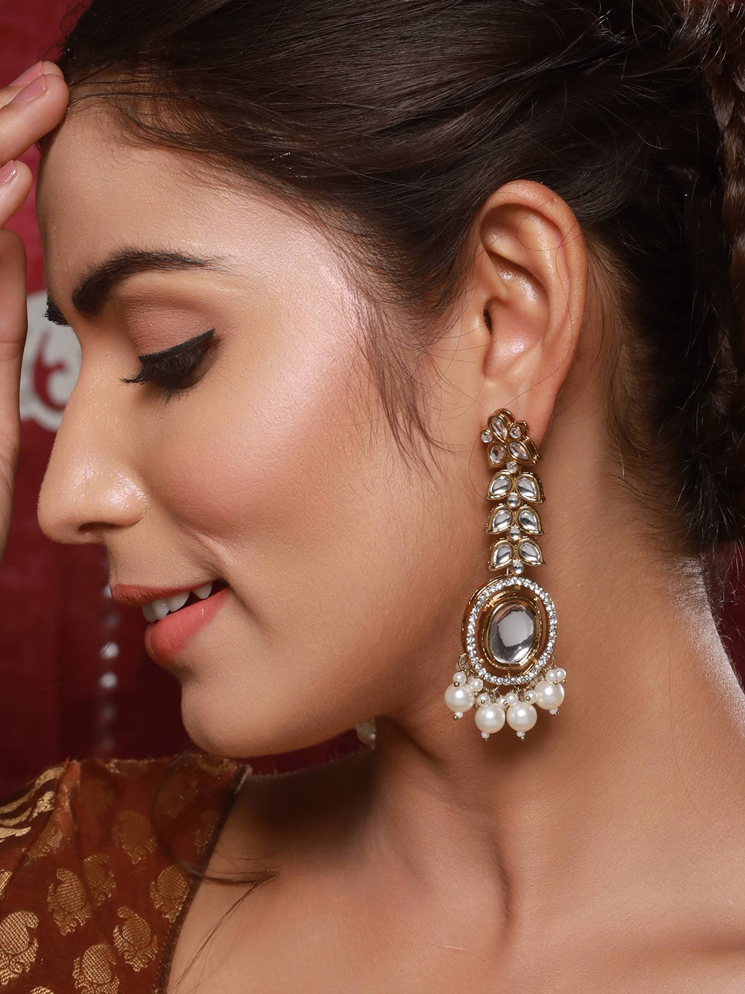 Jazz and Sizzle Gold-Plated Kundan Studded Classic Drop Earrings