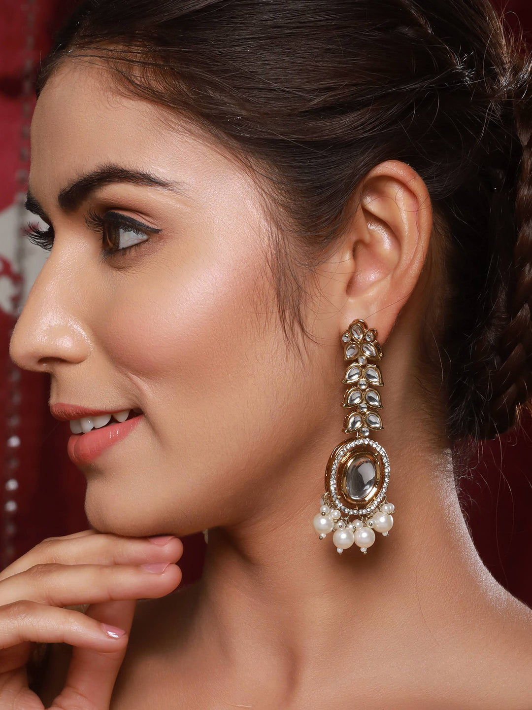 Jazz and Sizzle Gold-Plated Kundan Studded Classic Drop Earrings