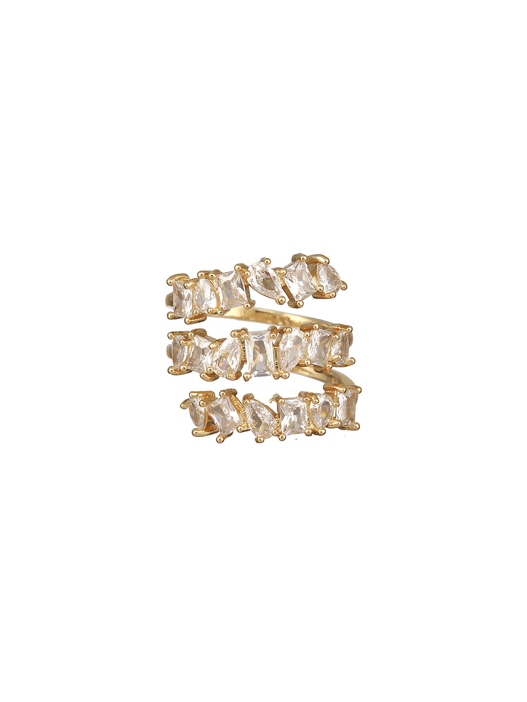 Gold-Plated CZ-Studded & Layered Adjustable Finger Ring - Jazzandsizzle