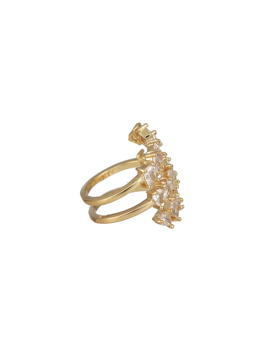 Gold-Plated CZ-Studded & Layered Adjustable Finger Ring - Jazzandsizzle