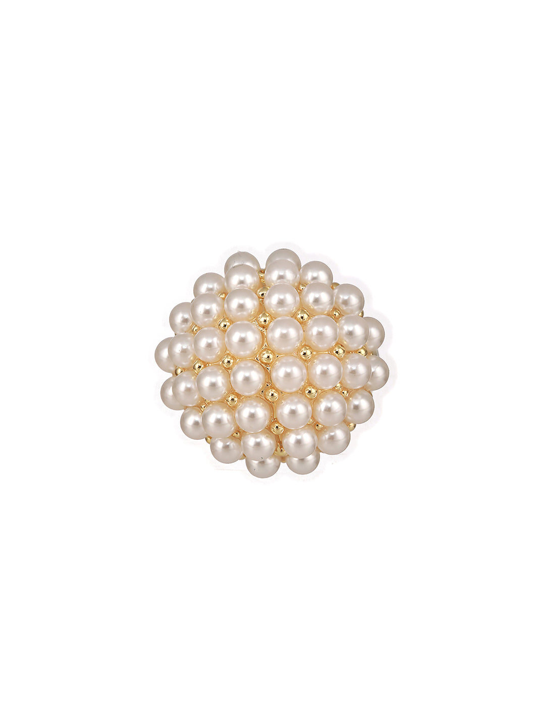 Gold-Plated Artificial Pearls Studded Flower Design Adjustable Finger Ring - Jazzandsizzle