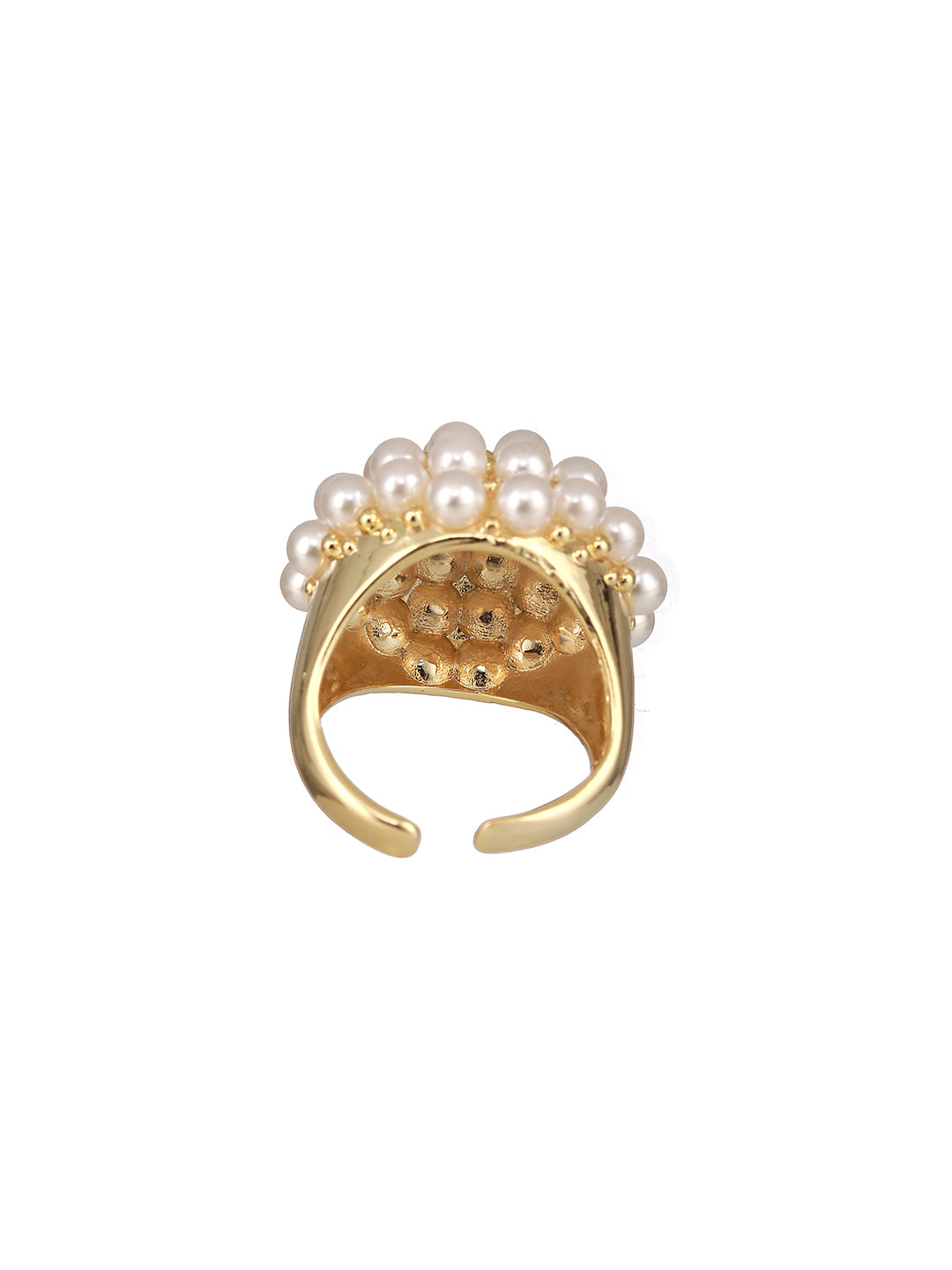 Gold-Plated Artificial Pearls Studded Flower Design Adjustable Finger Ring - Jazzandsizzle