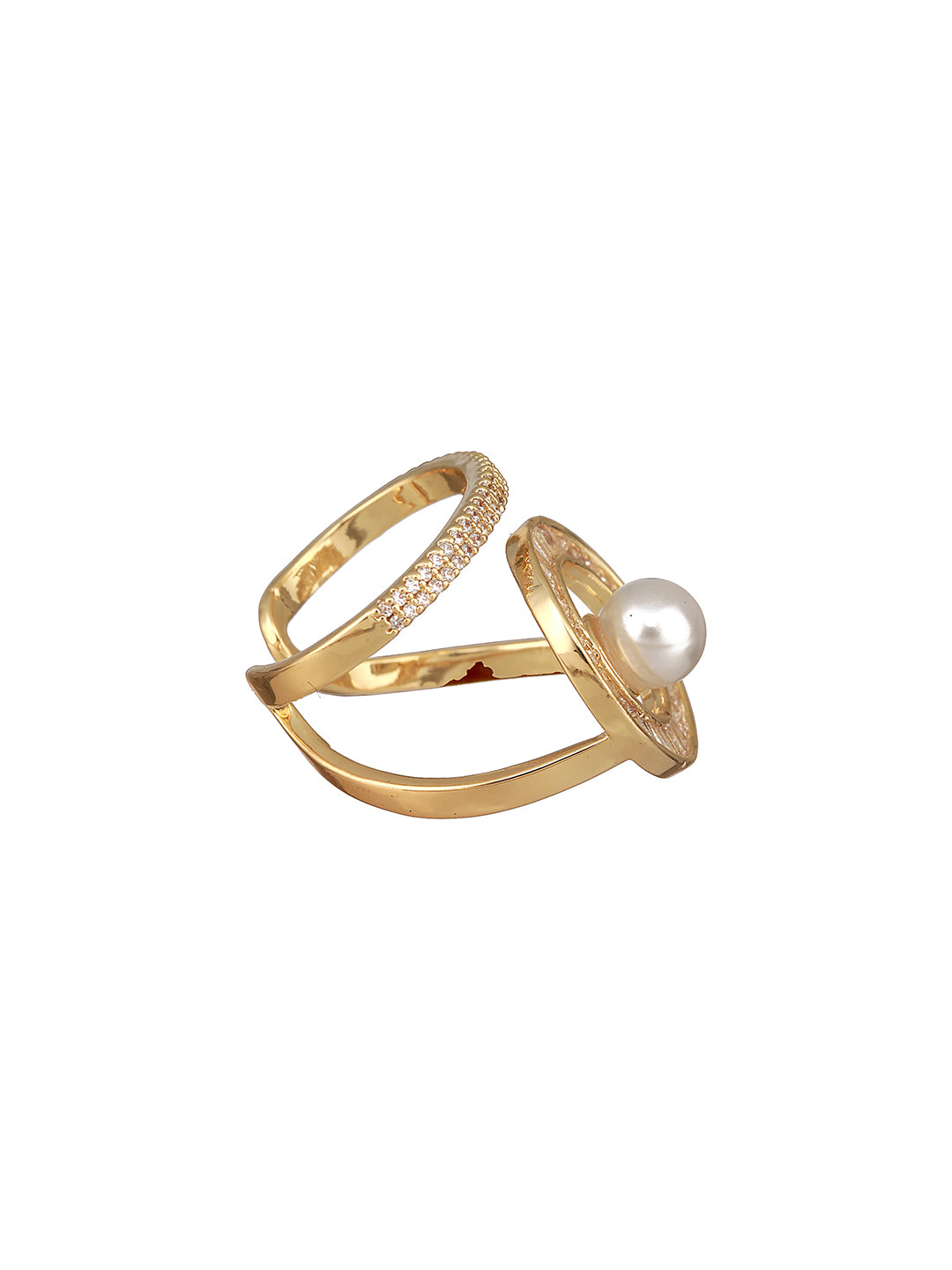 Gold-plated CZ-studded & Beaded Adjustable Finger Ring - Jazzandsizzle