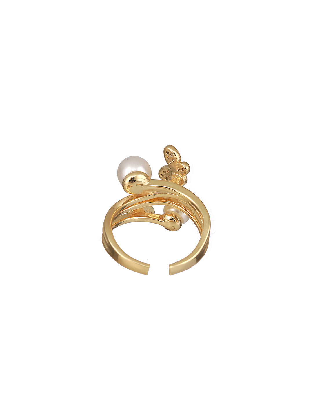 Gold-Plated Pearl-Studded Finger Ring