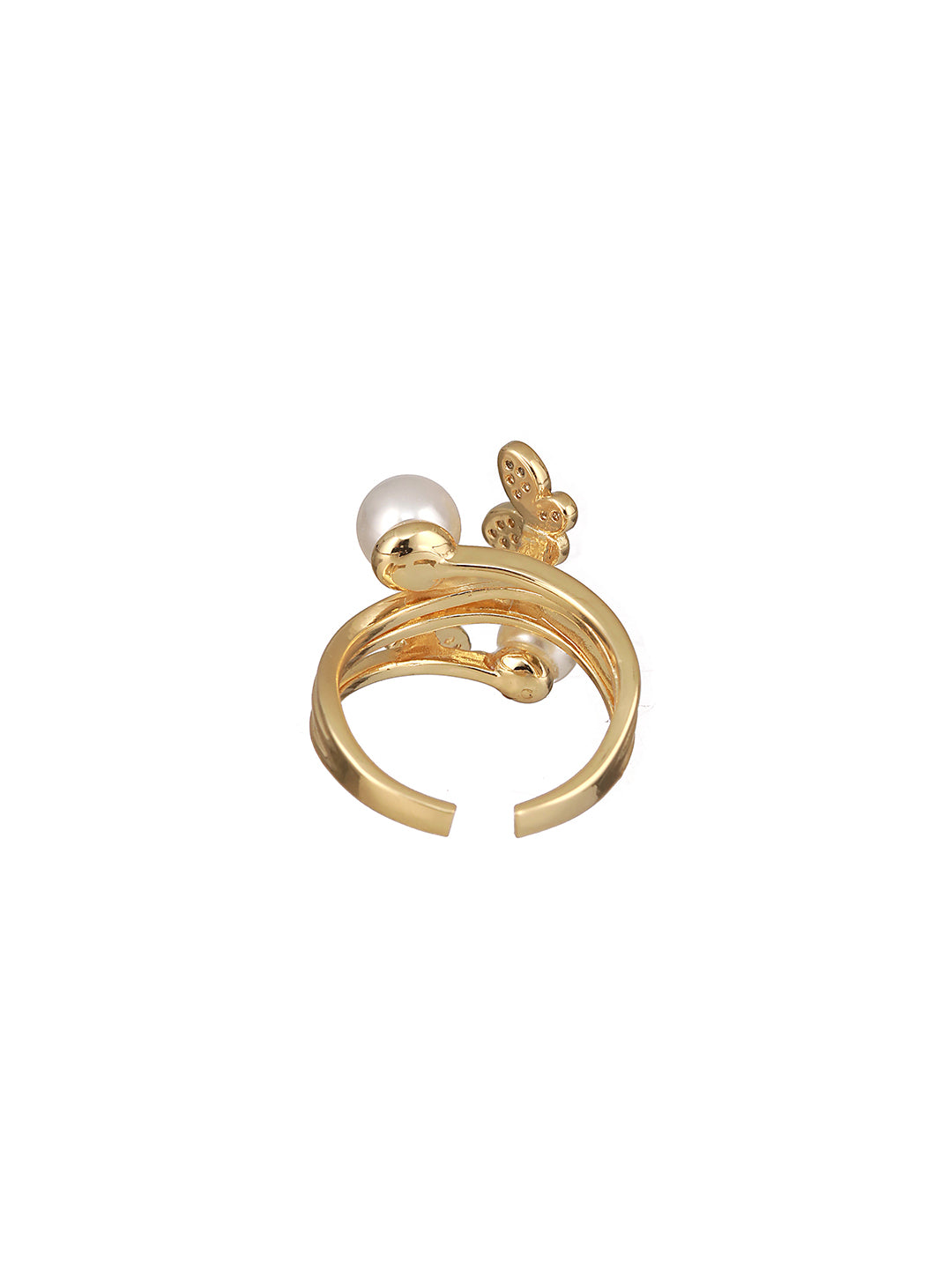 Gold-Plated Pearl-Studded Finger Ring - Jazzandsizzle