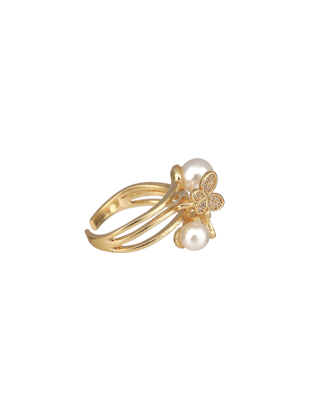 Gold-Plated Pearl-Studded Finger Ring - Jazzandsizzle