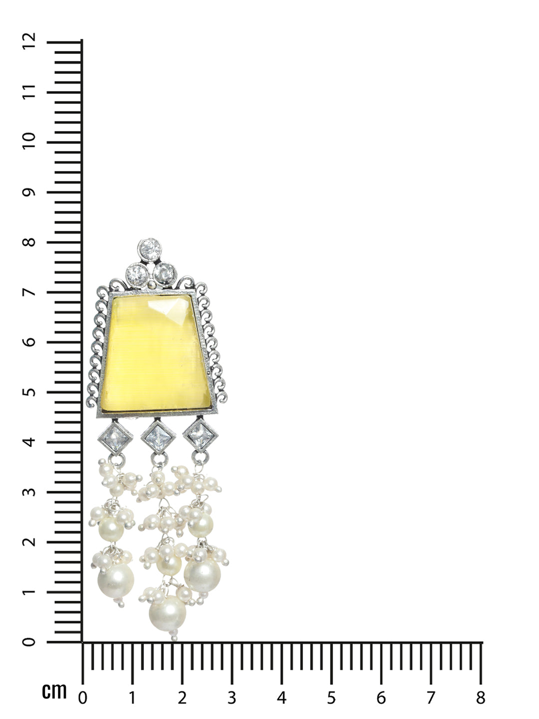 Silver Toned &Yellow Stone & Ad Studded Contemporary Drop Earrings