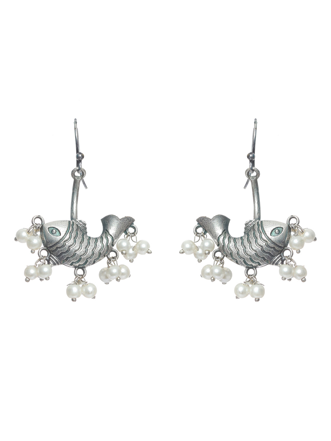 Silver Toned Oxidised Contemporary Drop Earrings