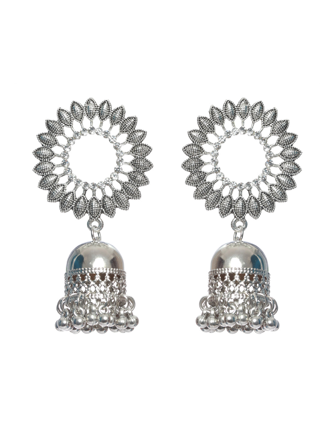 Silver-Plated & Silver Toned Dome Shaped Jhumka earrings - Jazzandsizzle