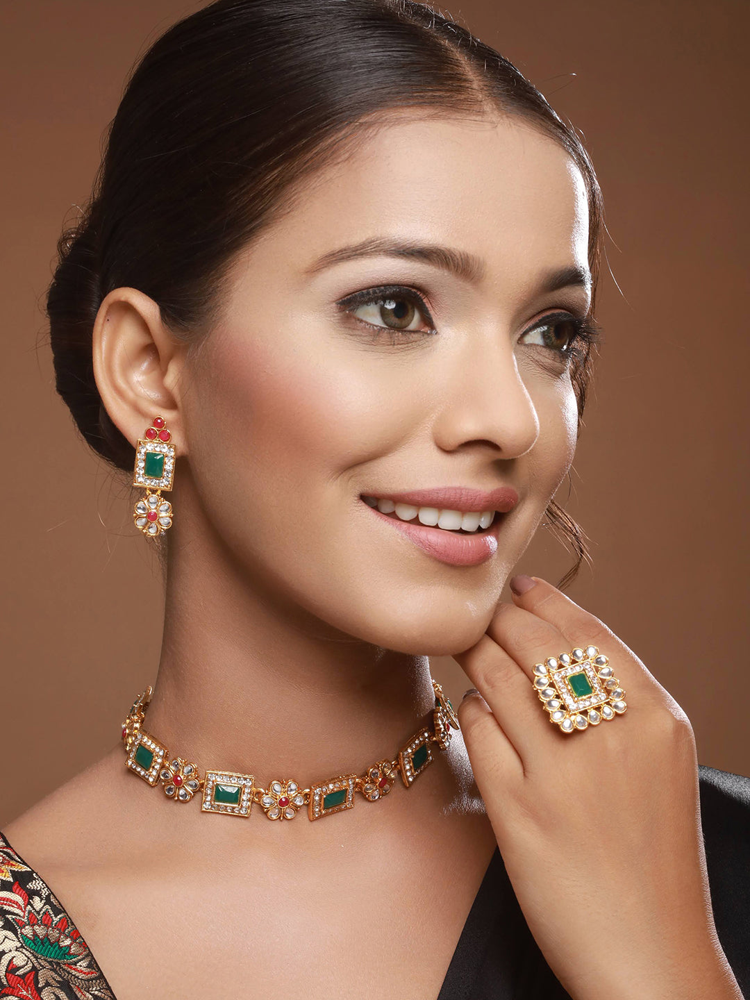 Gold-Plated Kundan-Studded Jewellery Set - Jazzandsizzle