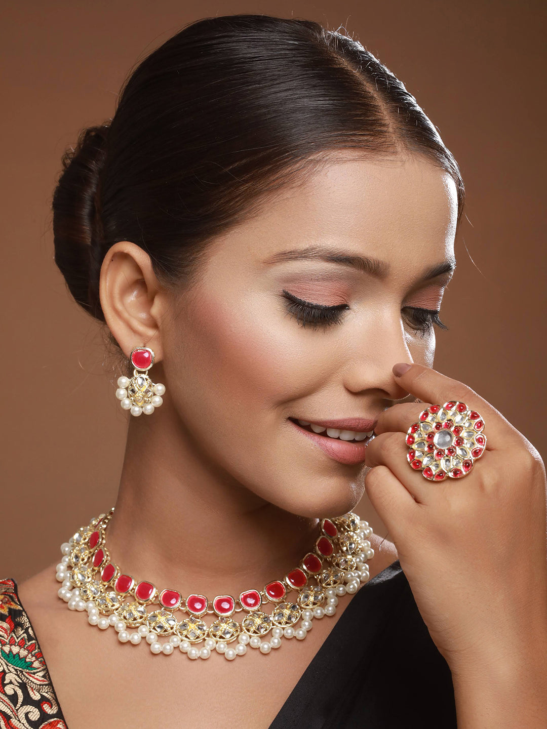 Gold-Plated Kundan-Studded & Beaded Jewellery Set - Jazzandsizzle