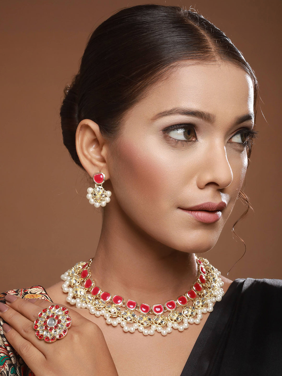 Gold-Plated Kundan-Studded & Beaded Jewellery Set - Jazzandsizzle