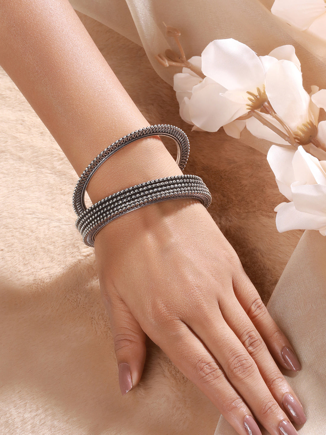 Jazz And Sizzle Set of 6 Oxidised Silver-Plated Oxidised Bangles Set