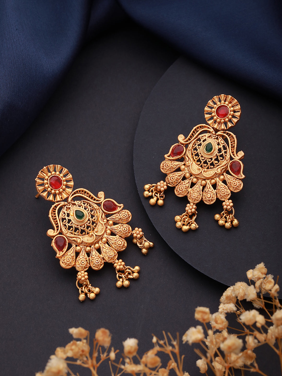 Gold-Toned Dome Shaped Drop Earrings - Jazzandsizzle