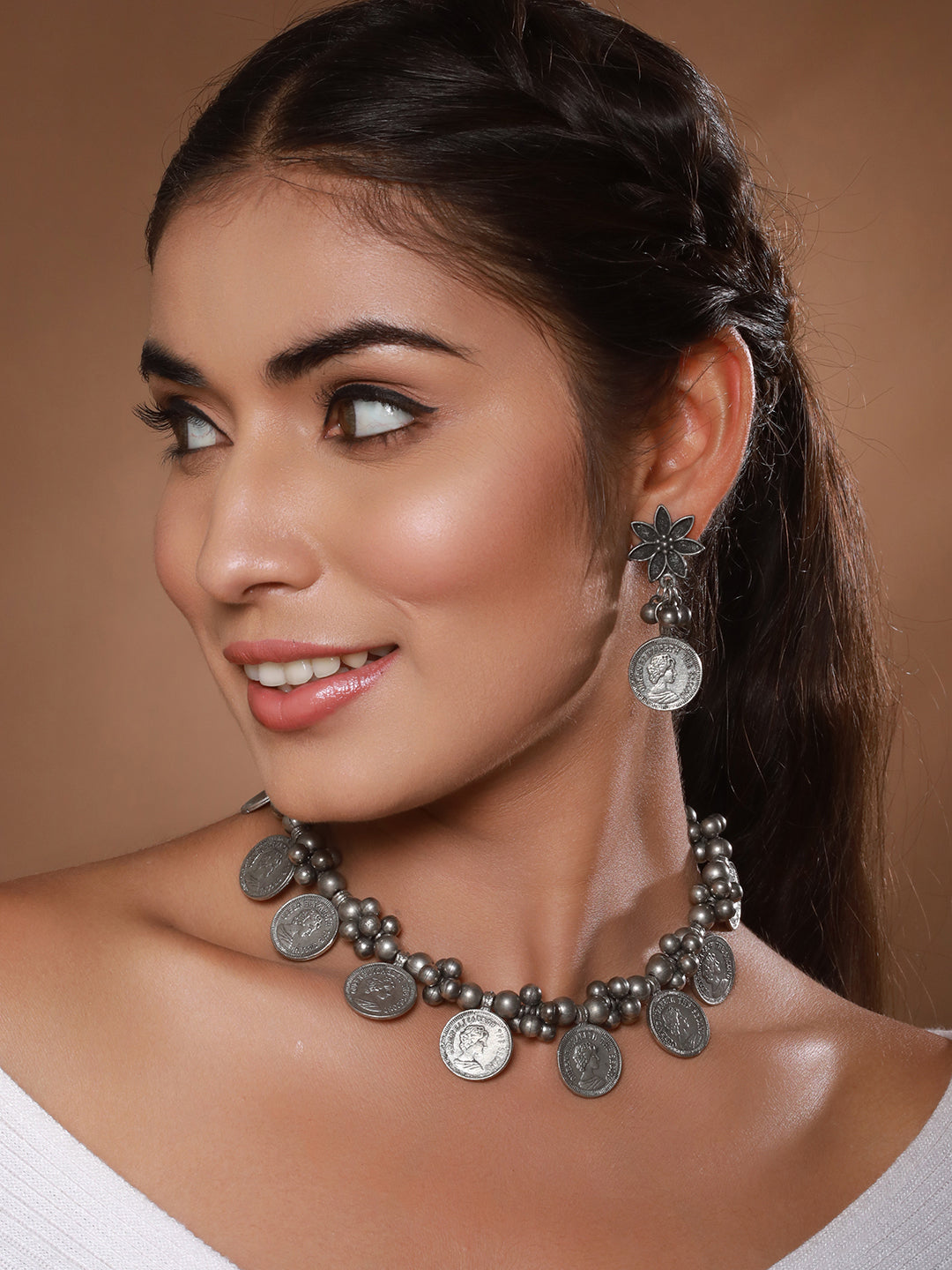 Jazz And Sizzle Oxidized Silver-Plated Coin &amp; Beaded Jewellery Set