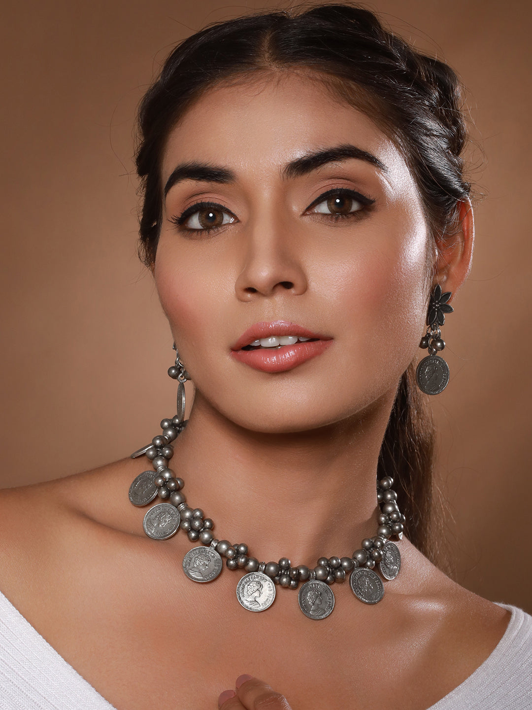 Jazz And Sizzle Oxidized Silver-Plated Coin &  Beaded Jewellery Set